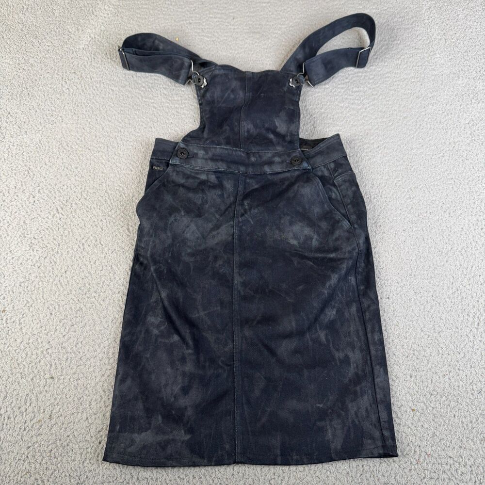 G STAR RAW Slim Overall Dress Small Black Tie Dye Denim Dungaree Bib 5622